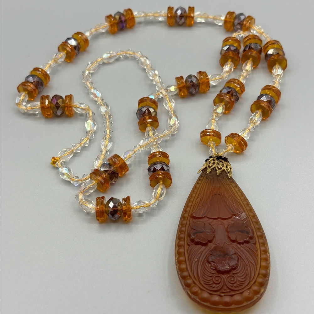 Vintage Amber Beaded Czech Glass Necklace JP401